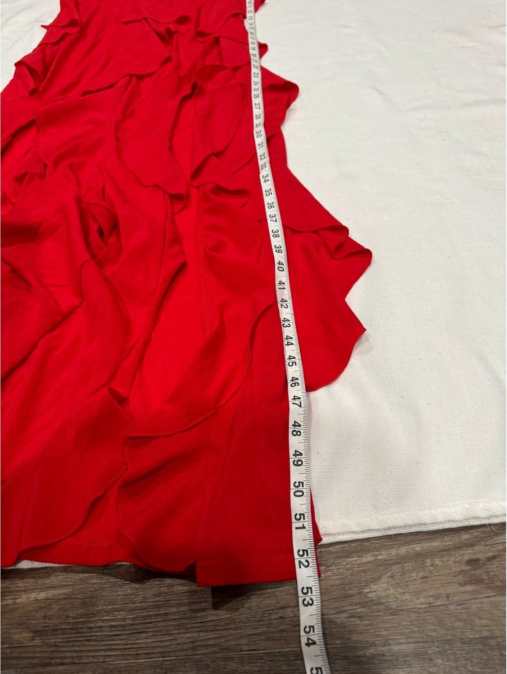 NWT PrettyLittleThing Red Cold Shoulder Ruffle Maxi Dress Size 8 - Picture 8 of 9